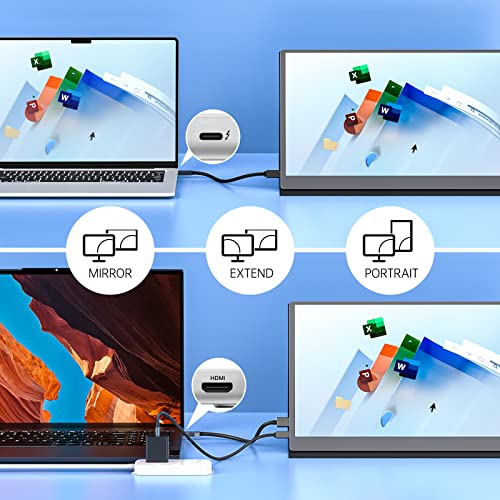 Upperizon Portable Monitor 15.6" 4K UHD 3840X2160 100% sRGB 60Hz IPS HDR HDMI USB-C Travel Monitor for Laptop MacBook PC Surface PS5 Xbox, Second Screen with Cover & Speakers, VESA Compatible - size: 15.6