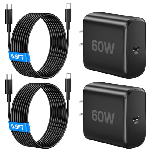 60W USB C Charger, 2Pack 60 Watt Super Fast Charger USB C Android Phone Charger Type C Fast Charging Block with 6.6FT Cable for Samsung Galaxy S26 Ultra/S26+/S25 Ultra/S24,Tab S9+/i Phone 17,Mac Book