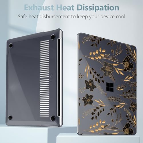 Mektron Printed Case for 2025 Microsoft Surface Laptop Windows 11 Copilot+ PC Surface Laptop 13 inch Touchscreen Display Cover Fits Model 2095, Gold Floral - color: Gold Floral