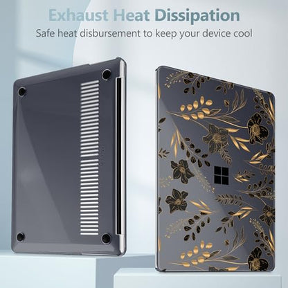 Mektron Printed Case for 2025 Microsoft Surface Laptop Windows 11 Copilot+ PC Surface Laptop 13 inch Touchscreen Display Cover Fits Model 2095, Gold Floral - color: Gold Floral