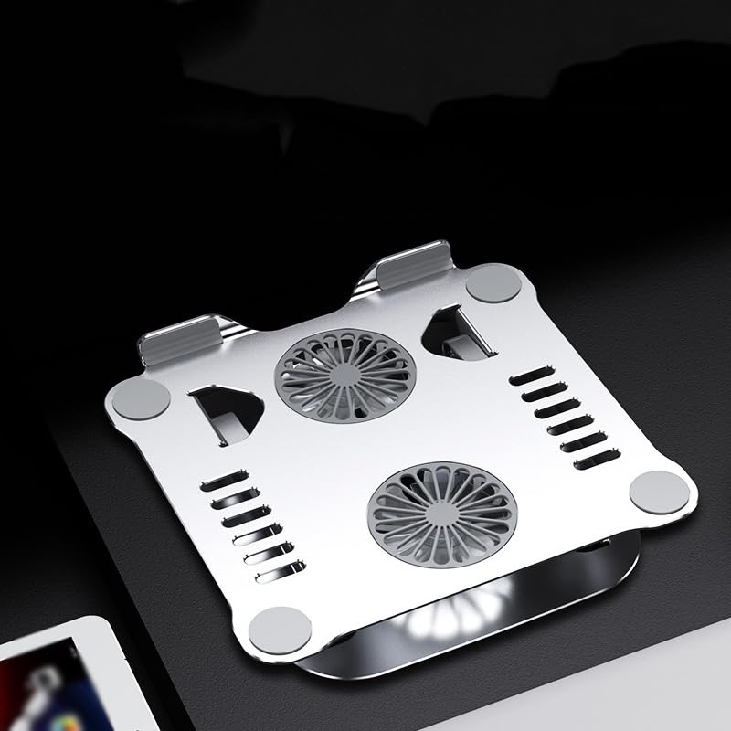Aluminum Alloy -Layer Folding Notebook Holder with Built-in Fan Heat Dissipation Bracket(Gray) - color: Gray