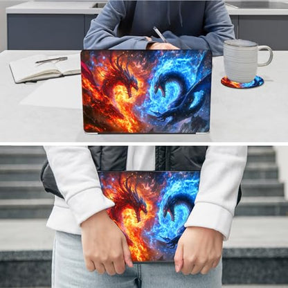 Laptop Skin Sticker Decal 12"-15.6" Universal Laptop/Notebook/Netbook Vinyl - Waterproof Scratch Resistant,Fits HP Dell Lenovo MacBook,2 Free Wrist Pads,Easy Apply & Remove,Fire Blue Dragon - color: Fire Blue Dragon