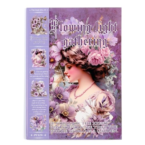 Vintage Ephemera Sticker 24 Sheets precut 300 washi Stickers Paper Girls Journal Stickers for Adults Junk Journal Sticker Book Scrapbooking Supplies - color: Purple