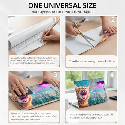 Laser Eye Space Cat Universal Laptop Skin Sticker 3PCS, Protective Decal Trim-to-Fit 11.6" 13.3" 14" 15.6" Laptop Vinyl Cover, Removable Anti-Scratch Computer Decal Protector - color: Laser Eye Space Cat