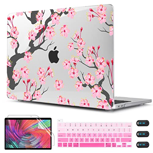 CISSOOK Hard Shell Case for MacBook Pro 13 inch A2338 A2289 A2251 | 4in1 Set Cherry Floral Beauty Cover with Keyboard Cover and Screen Protector for 2020-2025 MacBook Pro 13 M1 M2 - color: Cherry blossoms
