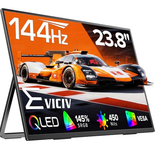 Portable Monitor 24” 144Hz 1080P, 145% sRGB QLED Gaming Monitor, 0.1MS FreeSync, 450Nits Laptop Monitor, USB-C & HDMI, VESA & Stand, Large Second Screen for Laptop, Computer, Mini PC, Game Consoles - size: 24 Inches