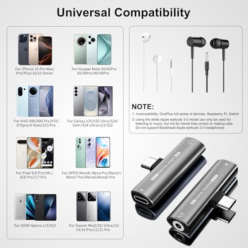 USB C Headphone Adapter , 2 in 1 USB C to 3.5mm Headphone Jack HiFi DAC | 27W Fast Charging Dongle Adapter Compatible with iPhone 17/16/15 Pro Max, Samsung Galaxy S26/S25/S24/S23, Pixel 6/5