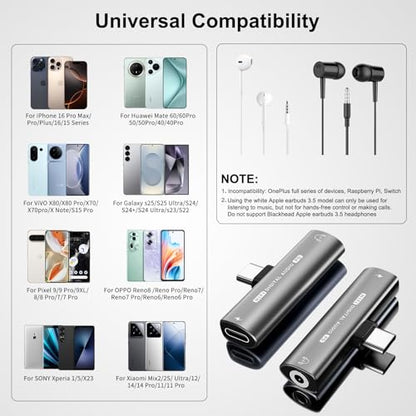 USB C Headphone Adapter , 2 in 1 USB C to 3.5mm Headphone Jack HiFi DAC | 27W Fast Charging Dongle Adapter Compatible with iPhone 17/16/15 Pro Max, Samsung Galaxy S26/S25/S24/S23, Pixel 6/5