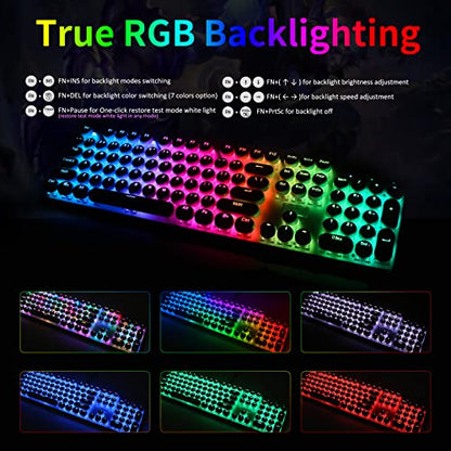 HUO JI E-Yooso Z-88 Wired Typewriter Style Mechanical Keyboard, White | Programmable RGB Backlit, Clicky Blue Switches, Detachable USB-C Cable, Metal Panel, 104 Double-Shot Keycaps for PC Gaming