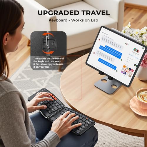 MEETION Foldable Bluetooth Keyboard, Split Ergonomic, Portable | Compact rechargeable folding keyboard with split ergonomic design, ideal for business travel, for Windows, Mac, iPad, Android
