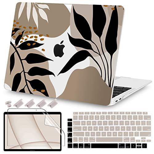 Teryeefi Compatible with 2020 MacBook Air 13 inch Case 2021 2019 Model M1 A2337 A2179 A1932, Clear Hard Shell Case & Keyboard Cover & Screen Protector for Mac Air 13 with Touch ID, Tropical Leaves - color: Tropical Leaves