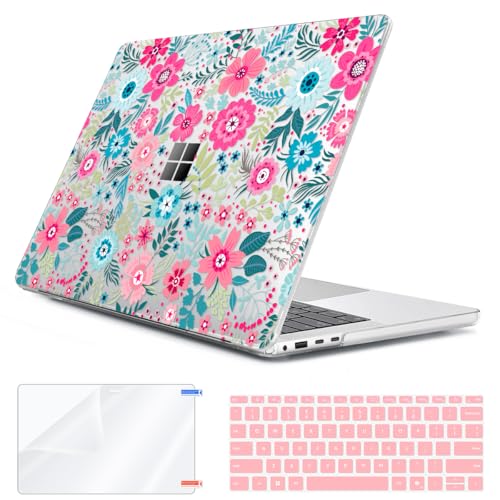 Case Compatible with Microsoft Surface Laptop 13.8-inch Touchscreen 2024 (7th Edition) Model 2036, Plastic Hard Shell Case + Keyboard Cover + Screen Protector + Webcam Cover, Flora - color: Flora