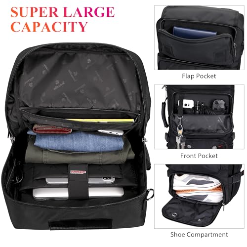 WITZMAN Carry on Travel Backpack for Men Airline Approved Fits 16" Laptop | Nylon 3 in 1 Luggage Duffle Bag with USB Charging Port, Shoe Compartment, For Weekend Getaway, Overnight Trip, B682 Black - color: 01.black