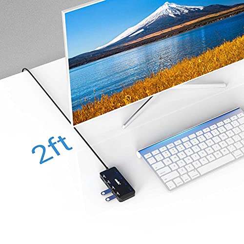 USB Hub, 4-Port USB 3.0 Hub Splitter with 2 ft Extended Cable, Ultra Slim Data USB Extender with Individual Power Switches and LED - size: 2 FT