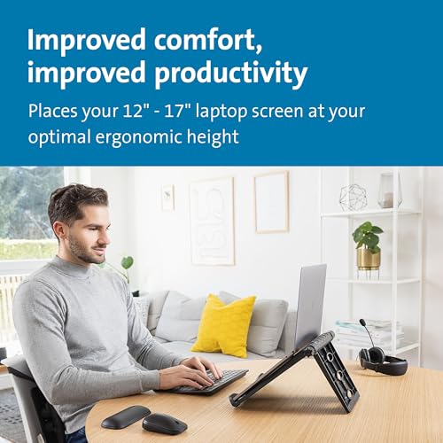 Kensington Adjustable Aluminum Laptop Stand for Desk, Ultra-Slim Lightweight Foldable Portable Notebook Holder, Anti-Slip Silicone Tablet Mount for 10"-17" Laptops and Tablets, Black K50428WW - style: Plastic