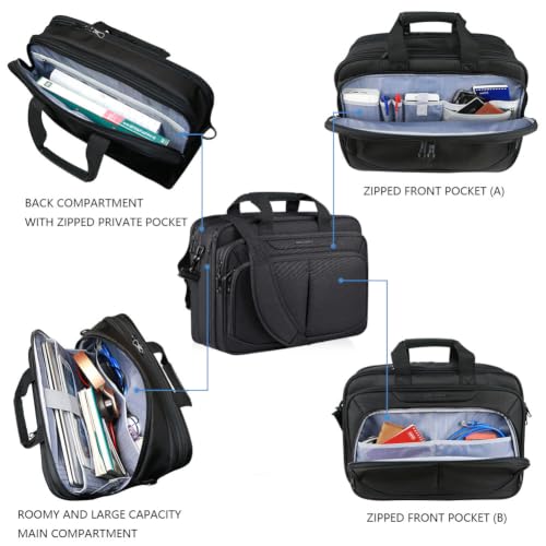 KROSER Laptop Bag Expandable Lightweight Briefcase for 17.3" Laptop Premium Business Work Bag Water-Repellent Messenger Bag for Travel/Women/Men-Black
