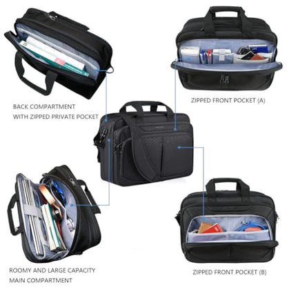 KROSER Laptop Bag Expandable Lightweight Briefcase for 17.3" Laptop Premium Business Work Bag Water-Repellent Messenger Bag for Travel/Women/Men-Black