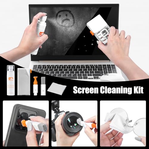 walrfid Laptop Keyboard Cleaner Kit with 80ml Screen Cleaner Spray, 15-in-1 Phone Computer Screen Cleaning Tool for iPhone iPad MacBook, Multi-Function Electronics Cleaning Kit for PC, Camera, White