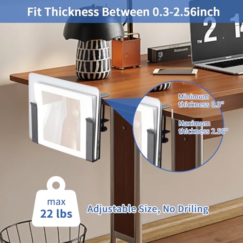 LUKETURE Adjustable Side Laptop Mount, No Drill Laptop Holder, Under Desk Storage, Clamp-On Laptops Stands, Desk Side Mount for Laptops, Mac mini, Keyboard with Anti-Scratch Silicone - color: Silver