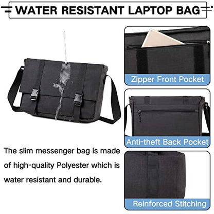 VASCHY Messenger Bag,Water Resistant Casual Lightweight Slim Crossbody Shoulder Bag for Men Women Work School for 14in Laptop - color: Black