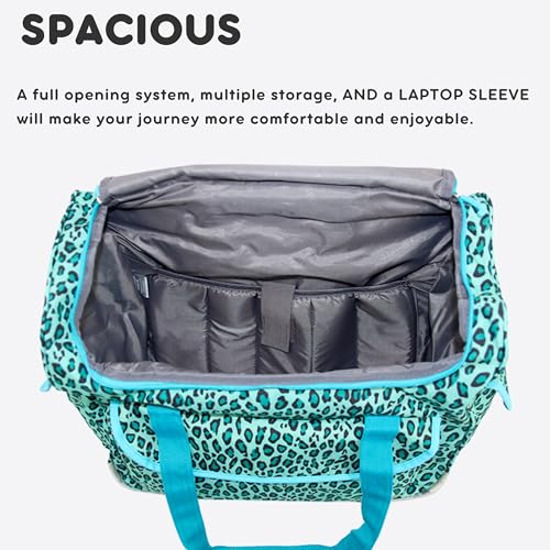 J World Donna Rolling Tote Bag on Wheels for Women. Roller Laptop Briefcase. Overnight Weekender Teachers Work, Mint Leopard - color: Mint Leopard