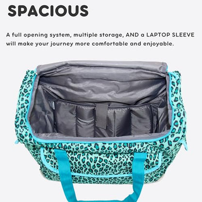 J World Donna Rolling Tote Bag on Wheels for Women. Roller Laptop Briefcase. Overnight Weekender Teachers Work, Mint Leopard - color: Mint Leopard