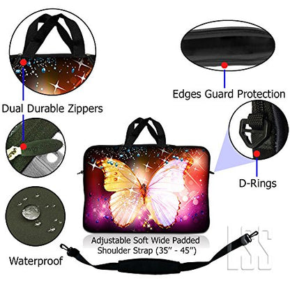 LSS 15 15.6 inches Laptop Sleeve Bag with Matching Laptop Skin Sticker Combo | Carrying Case w/Handle & Adjustable Shoulder Strap for 14" 15" 15.6" - Sparkling Butterfly - color: Sparkling Butterfly, size: 15 inch