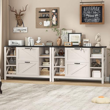 Halitaa 44" Farmhouse Lateral File Cabinet with 2 Drawers, White and Black | Filing Cabinet with Lock for Legal/A4/Letter, Wooden Printer Stand Office Furniture with Adjustable Shelves for Home Office - color: Simple White and Black