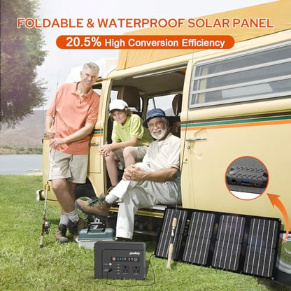 powkey 200W Portable Power Bank with Solar Panel 40W, 146Wh Power Station | Power Bank with AC Outlet 120V, High Eifficiency Waterproof Solar Panel Kit with Battery Bank for Outdoor Camping Home Backup - color: Black Grey