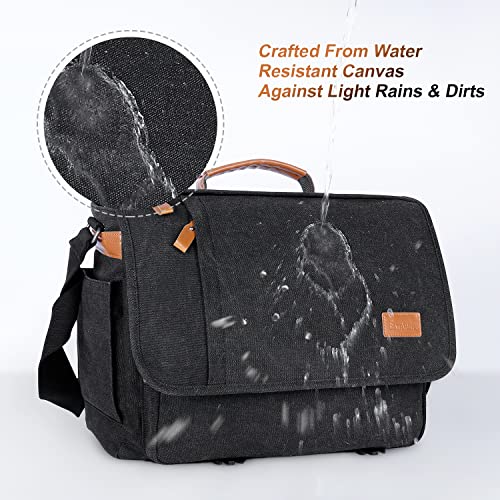 ESTARER Men Messenger Bag 15.6 inch, Computer Work Bag Water-resistant Canvas, Laptop Shoulder Bag Briefcase Satchel, Dark Grey - color: 15.6'' Buckle-dark Grey