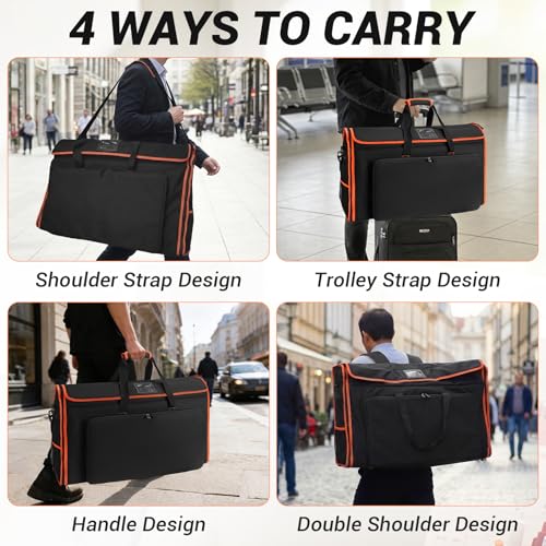 27-32 Inch Monitor Carrying Case,Padded TV Travel backpack -12MM Thick Full Wrap, 32 inch Monitor Bag Hold Up to 2 LCD Screens/TVs,4 Ways to Carry,Multiple Pockets for Keyboard,Mouse,Accessories