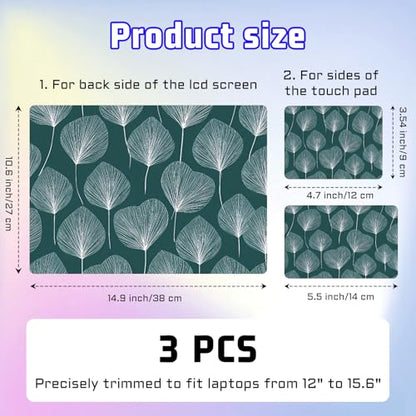 Universal Laptop Skin Sticker Decal, Compatible with MacBook HP Dell Lenovo 12"-15.6", Reusable Vinyl Notebook Cover 3PCS Set, High-Recognition Film-Dark Green Ginkgo Leaf - color: Dark Green Ginkgo Leaf