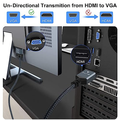 Thsucords HDMI to VGA Cable 5FT, Gold Plated Braided HDMI to VGA Cable (Male to Male) Compatible for Computer, Desktop, Laptop, PC, Monitor, Projector - size: 5FT, style: 1-Pack