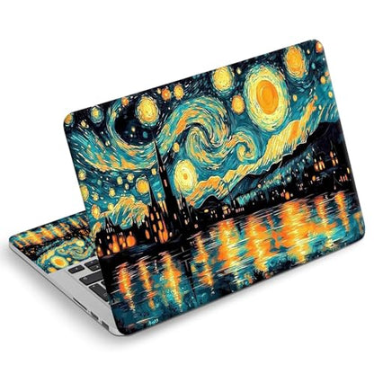 Universal Laptop Skin Sticker Decal, Compatible with MacBook HP Dell Lenovo 12"-15.6", Reusable Vinyl Notebook Cover 3PCS Set, High-Recognition Film-Starry Night Town - color: Starry Night Town
