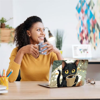 Universal Laptop Skin, DIY Cut-to-Fit Vinyl Cover Compatible with HP, Dell, Lenovo, Mac (13.3" to 15.6"), Anti-Scratch, No Residue & Bubble-Free Protective Decal Sticker, Cute Black Cat Coffee - color: Cute Black Cat Coffee