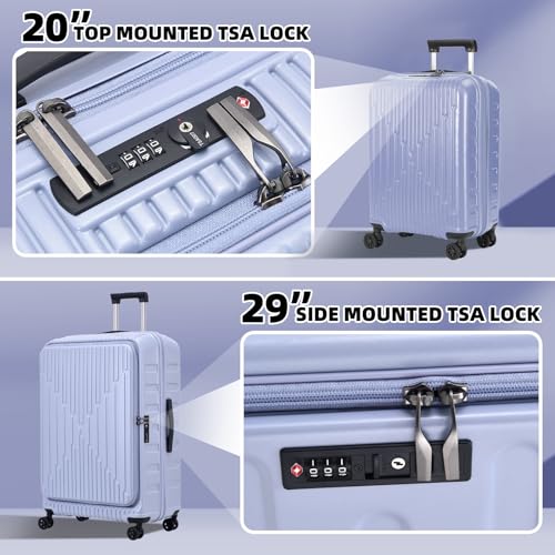 Kaleenie 2 PCS 20/29 Luggage Sets, 20” Cabin Luggage 29” Side Open Suitcase | 20 Inch with Front Pocket,29 Inch Checked Trunk Suitcase,Lightweight ABS+PC Hardshell,TSA Lock,HINOMOTO Wheels,Lilac Purple - color: Lilac Purple, size: 20/29 Set