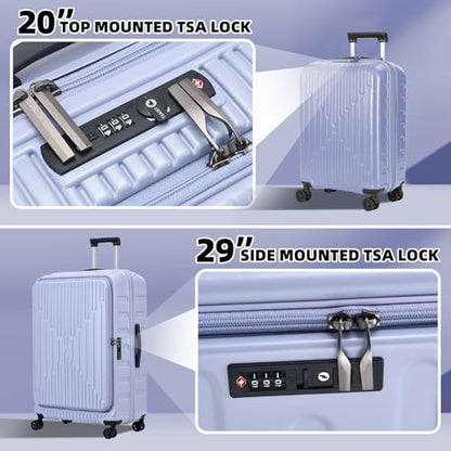 Kaleenie 2 PCS 20/29 Luggage Sets, 20” Cabin Luggage 29” Side Open Suitcase | 20 Inch with Front Pocket,29 Inch Checked Trunk Suitcase,Lightweight ABS+PC Hardshell,TSA Lock,HINOMOTO Wheels,Lilac Purple - color: Lilac Purple, size: 20/29 Set