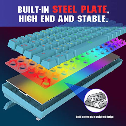 Snpurdiri 60% Membrane Gaming Keyboard,RGB Compact Wired Small Keyboard, Strong Mechanical Feel for PC/Mac Gamer, Typist, Travel, Easy to Carry on Business Trip(68 Keys,Blue) - color: Blue