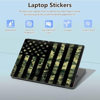 Universal Laptop Skin Sticker with 2 Wrist Pad Skins, Waterproof Scratch Resistant Vinyl Laptop Cover Decal, Cut to Fit for 11–15.6 Inch MacBook HP Dell Lenovo, Camo Flag - color: Camo Flag