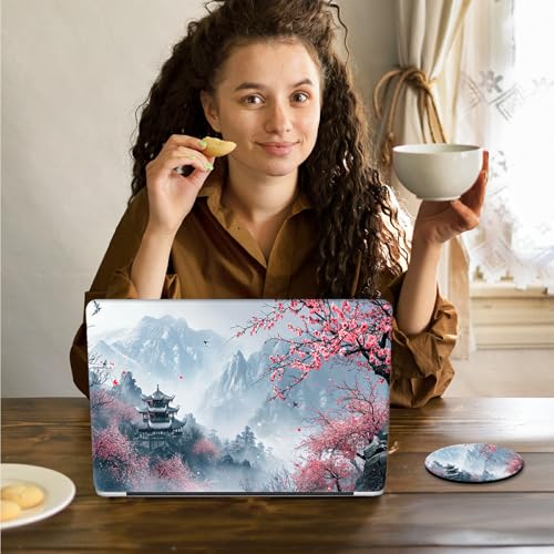 Laptop Skin Sticker Decal 15.6 Inch,12 13 13.3 14 15 15.6 in Laptop Netbook Skins for Notebook,Art Decal Removable Waterproof Scratch Resistant,Universal Vinyl Cover,Peach Blossom Landscape - color: Peach Blossom Landscape