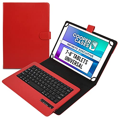 Cooper Infinite Executive Universal Tablet Keyboard Case for 7, 7.9, 8 inch | Tablet Case with Keyboard & 2-in-1 Leather Folio Cover | Bluetooth, Wireless, Hotkeys | Android, Windows, iPadOS (Red) - color: Red