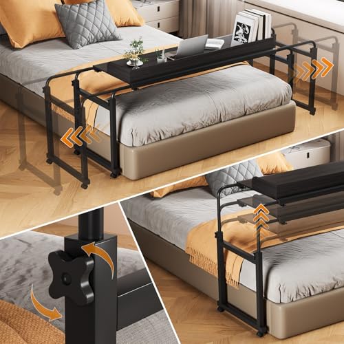 Adjustable Height Overbed Table, Rolling Overbed Bedside Desk with Raised Baffle and Spacious Desktop, Over BedTable with Wheels for Home Office Bedroom Hospital Use (Matte Black) - color: Matte Black