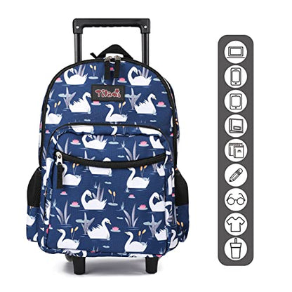 Tilami Rolling Backpack 18 inch Double Handle with Lunch Bag Wheeled Kids Backpack, Swan Blue - color: Swan Blue