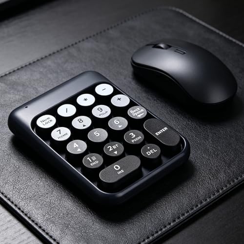 Wireless Numeric Keypad 18 Keys Bluetooth and 2.4G Number Pad with Ergonomic Concave Keycaps and Fade Print for Laptop Desktop Accounting Data Entry Spreadsheets (Black) - color: Black