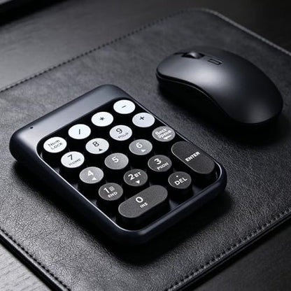 Wireless Numeric Keypad 18 Keys Bluetooth and 2.4G Number Pad with Ergonomic Concave Keycaps and Fade Print for Laptop Desktop Accounting Data Entry Spreadsheets (Black) - color: Black