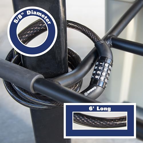 BRINKS 6 ft Outdoor Heavy Duty Bike Lock Cable 2 Pack, Thick, Anti Theft Self-Coiling Design, Resettable 4-Dial Combination, 5/8" Weather-Resistant Vinyl Coating for Bikes - style: 5/8 Heavy Duty 2PK