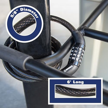 BRINKS 6 ft Outdoor Heavy Duty Bike Lock Cable 2 Pack, Thick, Anti Theft Self-Coiling Design, Resettable 4-Dial Combination, 5/8" Weather-Resistant Vinyl Coating for Bikes - style: 5/8 Heavy Duty 2PK