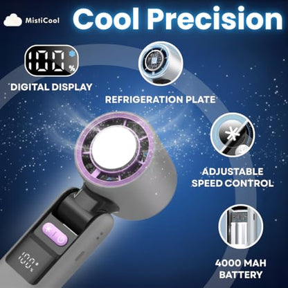 ArcticPad Portable Peltier Chill-Pad Fan - Cooling Handheld Fan with Cold Plate - 13K RPM, 100 Speeds & LED Display - USB Rechargeable Battery Powered Travel Fan - Midnight Black - color: Midnight Black