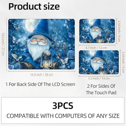 Blue Garden Gnome with Lantern Universal Laptop Skin Sticker 3PCS, Protective Decal Trim-to-Fit 11.6" 13.3" 14" 15.6" Laptop Vinyl Cover, Removable Anti-Scratch Computer Decal Protector - color: Blue Garden Gnome with Lantern