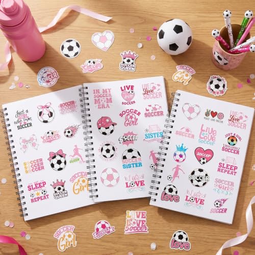 Pink Soccer Stickers for Women - 100 Pcs Cute Soccer Vinyl Sticker Decals, Sports Decals for Laptop Water Bottle Phone Case Notebook Skateboard Helmet Luggage Gift - style: Soccer